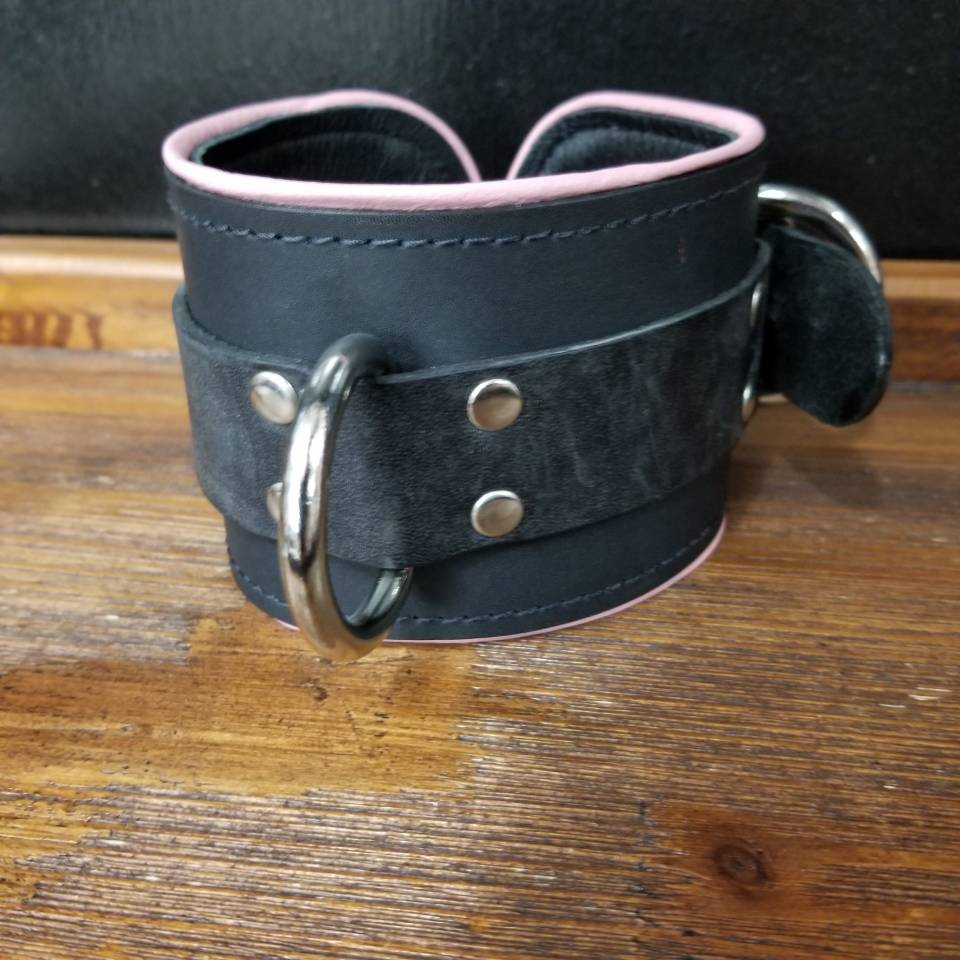 Black Leather Ankle Restraints with Piping